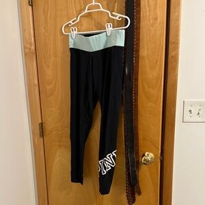PINK Victoria's Secret Black and Light Blue womens Leggings Medium